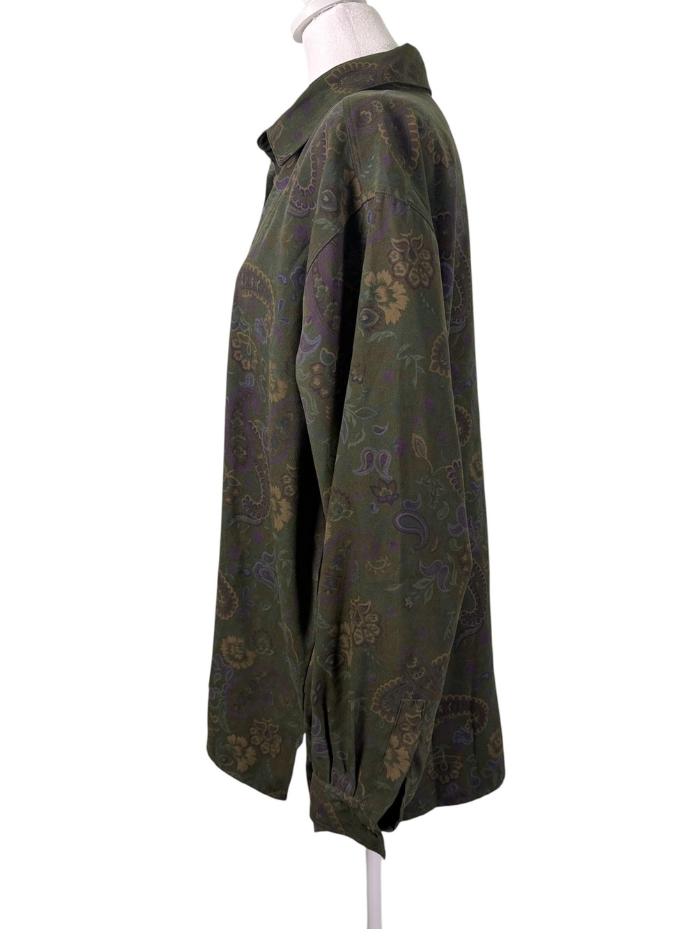 Capacity Olive Green Paisley Button Down Shirt L Oversized Artsy Boho - Picture 8 of 10